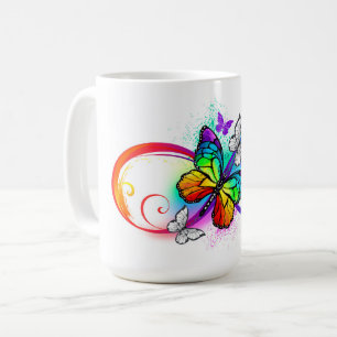 Caneca De Café Infinidade brilhante com borboleta arco-íris