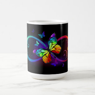 Caneca De Café Infinidade vibrante com borboleta arco-íris em pre