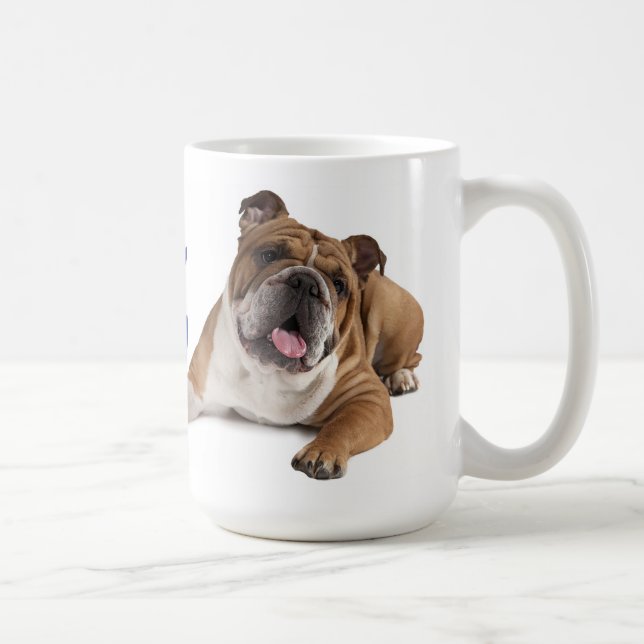 Caneca De Café Inglês Bulldog Cachorro Azul Amor Corações (Direita)