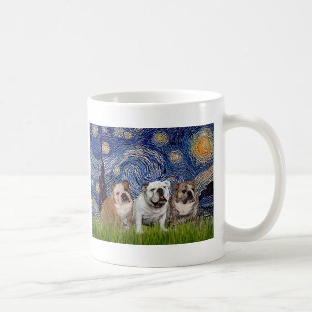 Caneca De Café Inglês Bulldog Trio - Starry Night (Direita)