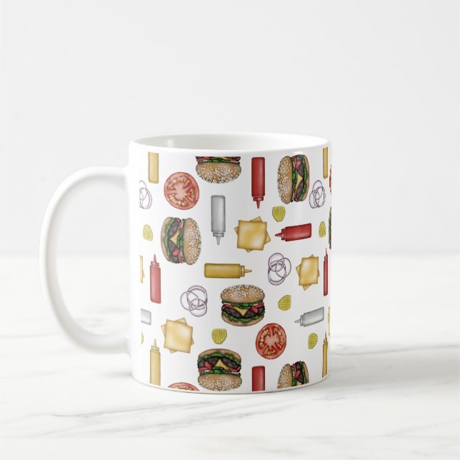 Caneca De Café Ingredientes De Cheeseburger - Mug De Café Branco (Esquerda)