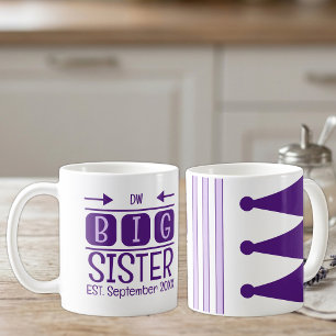 Caneca De Café Iniciais da irmã mais velha est. mês ano roxo