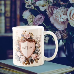 Caneca De Café Iniciais de Crest Casamentos de Rococo Elegante