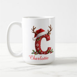 Caneca De Café iniciais de monograma c flocos de neve feliz Natal