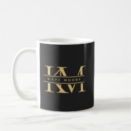Caneca De Café Iniciais de Monograma Modernas Preto Ouro Profissi