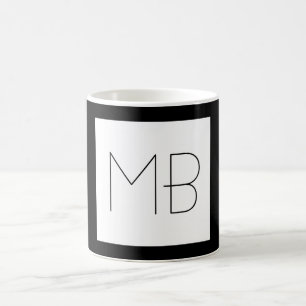 Caneca De Café Iniciais Exclusivos Elegantes Pretos e Brancos Mon