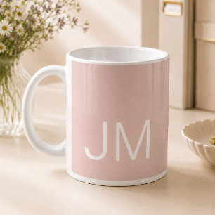 Caneca De Café Iniciais Maiúsculas Monogramadas Rosa Pálido