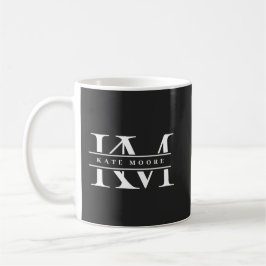 Caneca De Café Iniciais Monograma Modernas Preto Branco Profissio