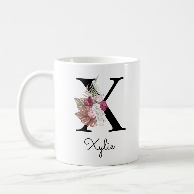 Caneca De Café Iniciais Monogramadas S Rosa Boho Menina Floral (Esquerda)
