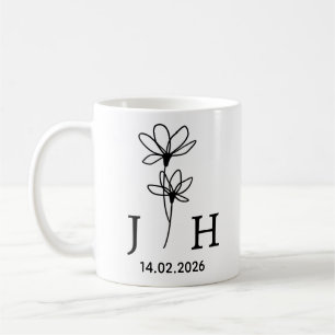 Caneca De Café Iniciais Personalizadas, Data Floral Iniciais do C