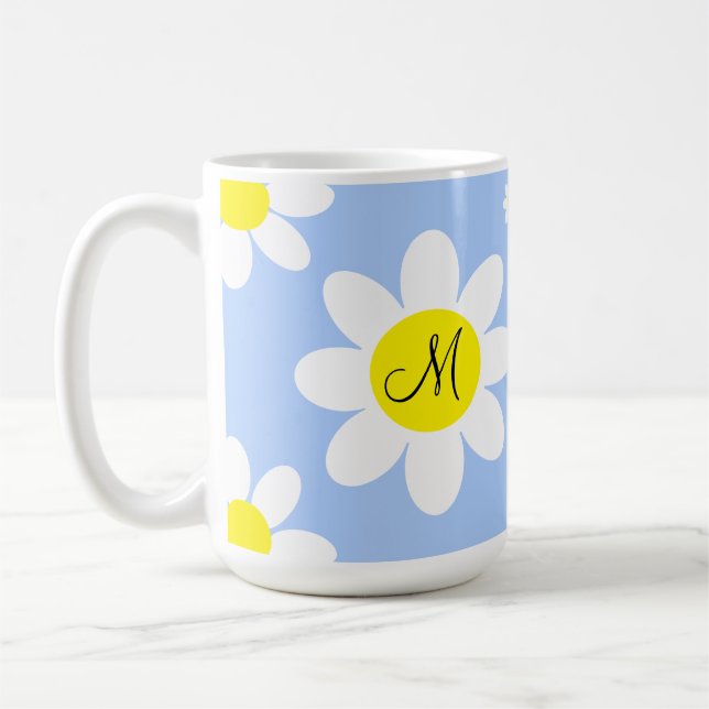 Caneca De Café Iniciais Personalizados Florais Claros, Azul e Bra (Esquerda)