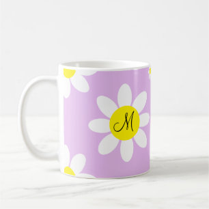 Caneca De Café Iniciais Personalizados Florais Púrpura e Branco C