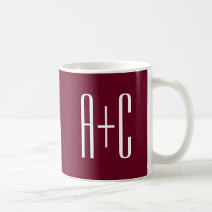 Caneca De Café Iniciais Simples de Casais Branco e Borgonha