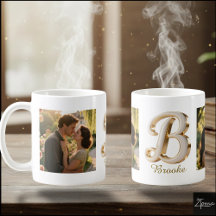 Inicial B em Luxo Cursivo Dourado Branco + 2 FOTO