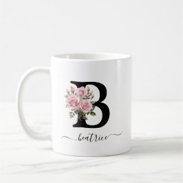 Caneca De Café Inicial B Rosas Cor-de-Rosa Florais Flores Monogra
