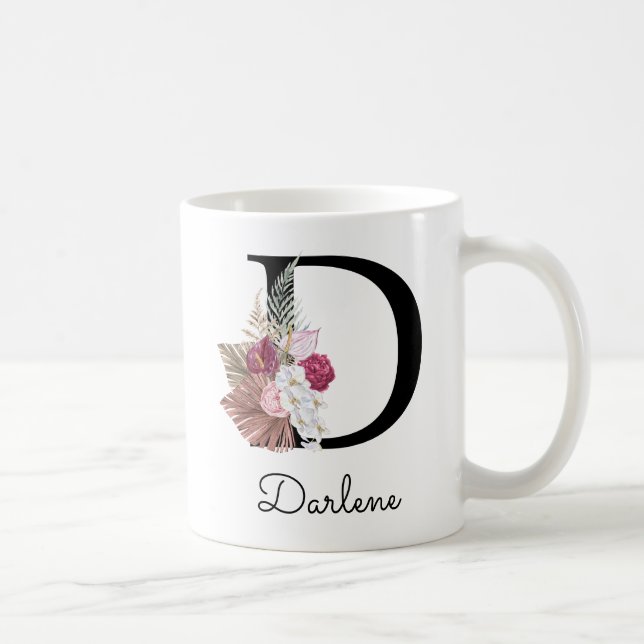 Caneca De Café Inicial D Floral Rosa Moderna (Direita)