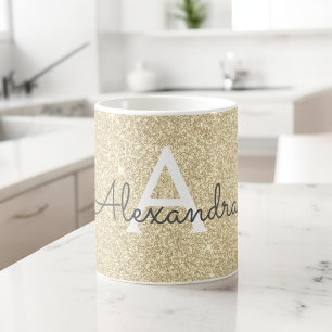 Caneca De Café Inicial Dourado luxuosa do nome do monograma do