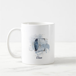 Caneca De Café Inicial E Letra Nome Personalizado Aquarela Azul