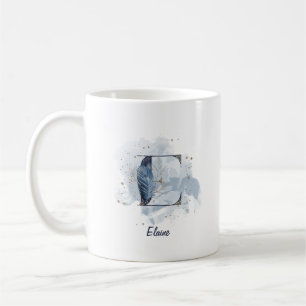 Caneca De Café Inicial E Letra Nome Personalizado Aquarela Azul