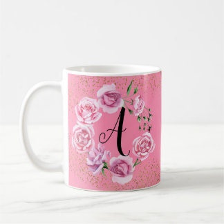 Caneca De Café Inicial feminino cor-de-rosa elegante dos rosas