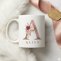 Inicial Floral Dourado Rosa Personalizada Letra A