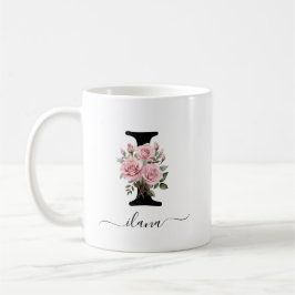 Caneca De Café Inicial I Monograma Floral Flor Rosa Rosas Rosa Mu