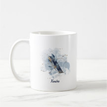 Inicial Letra Nome Personalizado Aquarela Azul X