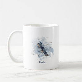 Caneca De Café Inicial Letra Nome Personalizado Aquarela Azul X