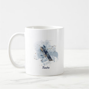 Caneca De Café Inicial Letra Nome Personalizado Aquarela Azul X