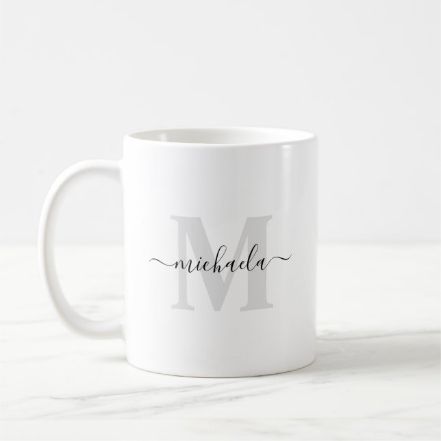 Caneca De Café Inicial Monogramada Nome Escrito à Mão Elegante (Esquerda)