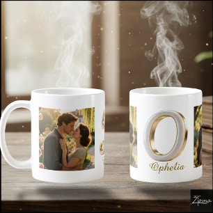 Caneca De Café Inicial O em Luxo Cursivo Dourado Branco + 2 FOTO
