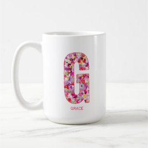 Caneca De Café Inicial Personalizada Letra Floral G Monograma