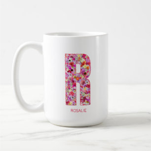 Caneca De Café Inicial Personalizada   Letra Floral R Monograma 