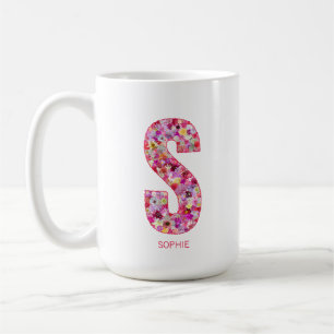 Caneca De Café Inicial Personalizada Letra Floral S Monograma
