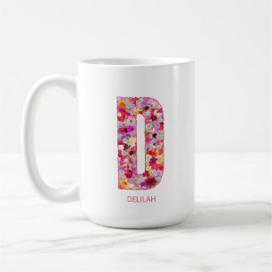 Caneca De Café Inicial Personalizada   Monograma de Letra Floral 