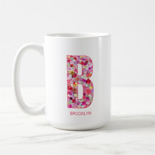 Caneca De Café Inicial Personalizada Monograma de Letra Floral