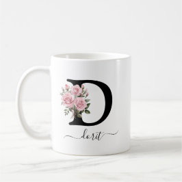 Caneca De Café Initial D Rosas Cor-de-Rosa Florais Flores Monogra