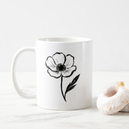 Caneca De Café Ink Anemone Minimalist Flower Brushstroke Art on 