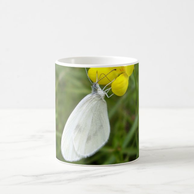 Caneca De Café Inseto de borboleta branca de madeira (Centro)