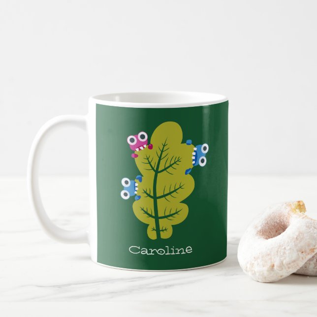 Caneca De Café Insetos de folha verde Kawaii Cute Kids (Com Donut)