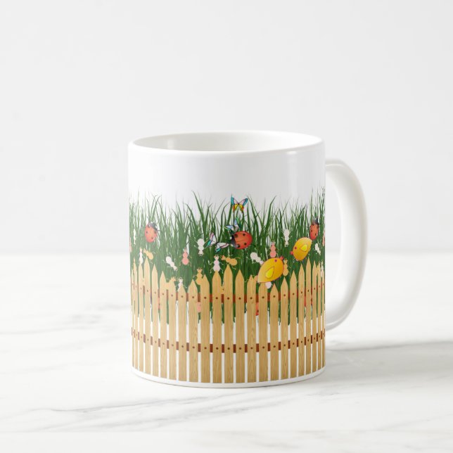 Caneca De Café Insetos em um Jardim de Grama Verde - Inspirados n (Frente Esquerda)