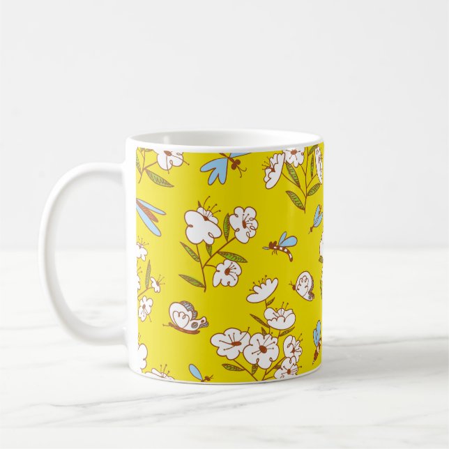 Caneca De Café Insetos Flores Borboletas: Patte Sem Costura De Ve (Esquerda)