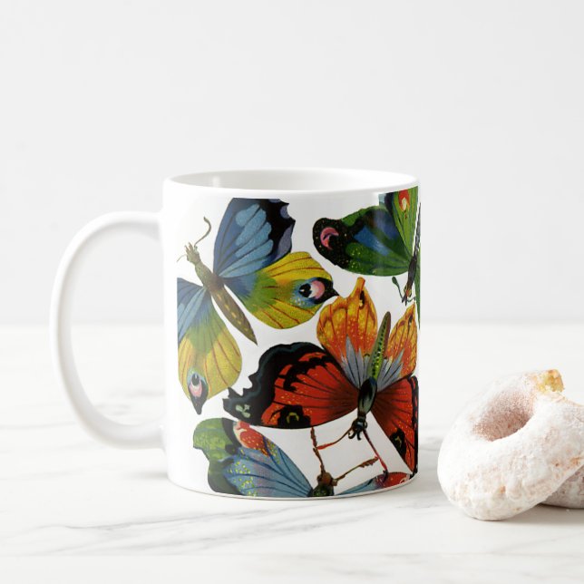 Caneca De Café Insetos ou Bugs antigos, belas borboletas (Com Donut)