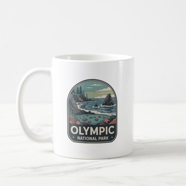 Caneca De Café Insígnia Costeira do Parque Nacional Olympic (Esquerda)