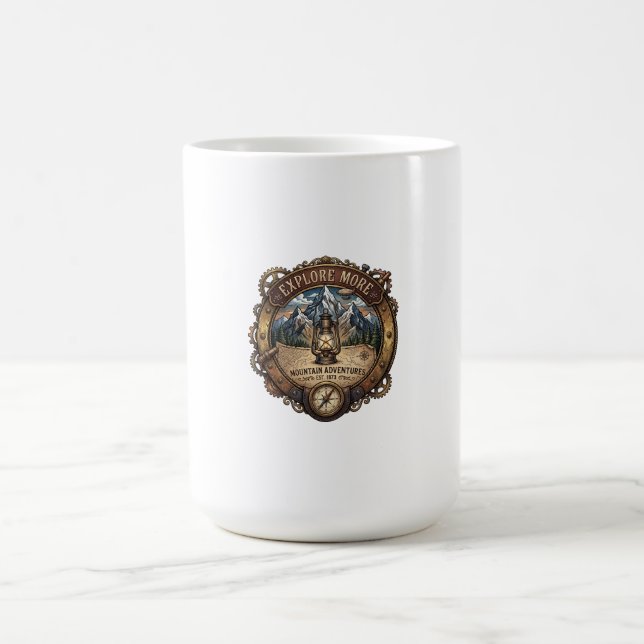 Caneca De Café Insígnia da Montanha Steampunk com Lanterna e Mapa (Centro)