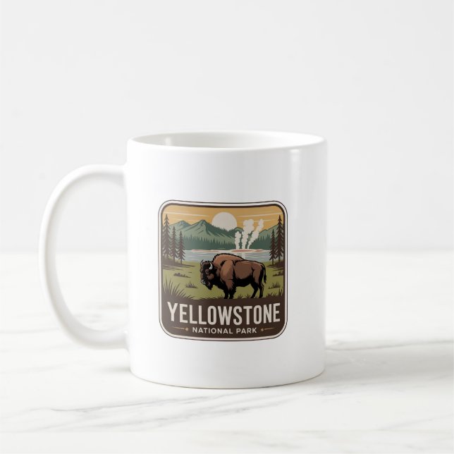 Caneca De Café Insígnia do Bisonte e Gêiser do Parque Nacional de (Esquerda)