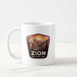 Caneca De Café Insígnia Vintage do Pôr do Sol do Zion National Pa
