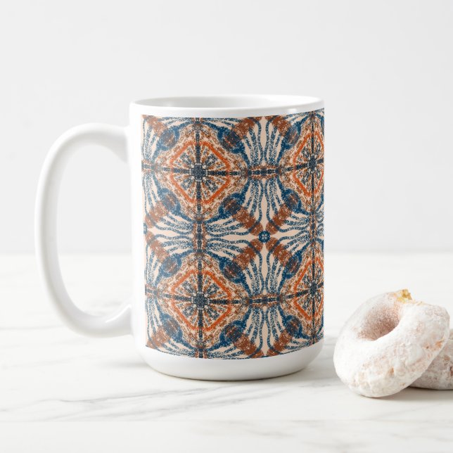 Caneca De Café Inspirado turco: Marinho texturizado e Terracotta (Com Donut)