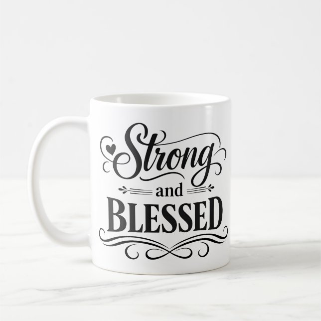 Caneca de Café Inspirador Forte e Abençoado (Esquerda)