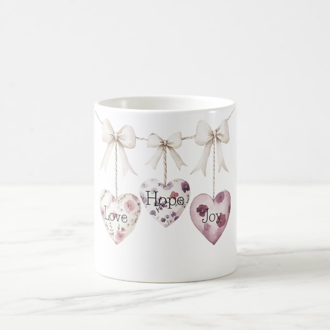 Caneca De Café Inspirational Floral Love Hope Joy Heart Bow (Centro)